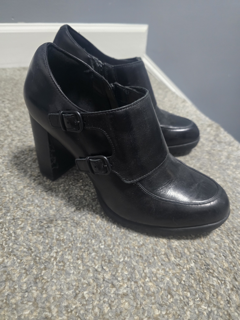 Clarks Black Women's High Heel Buckle Booties